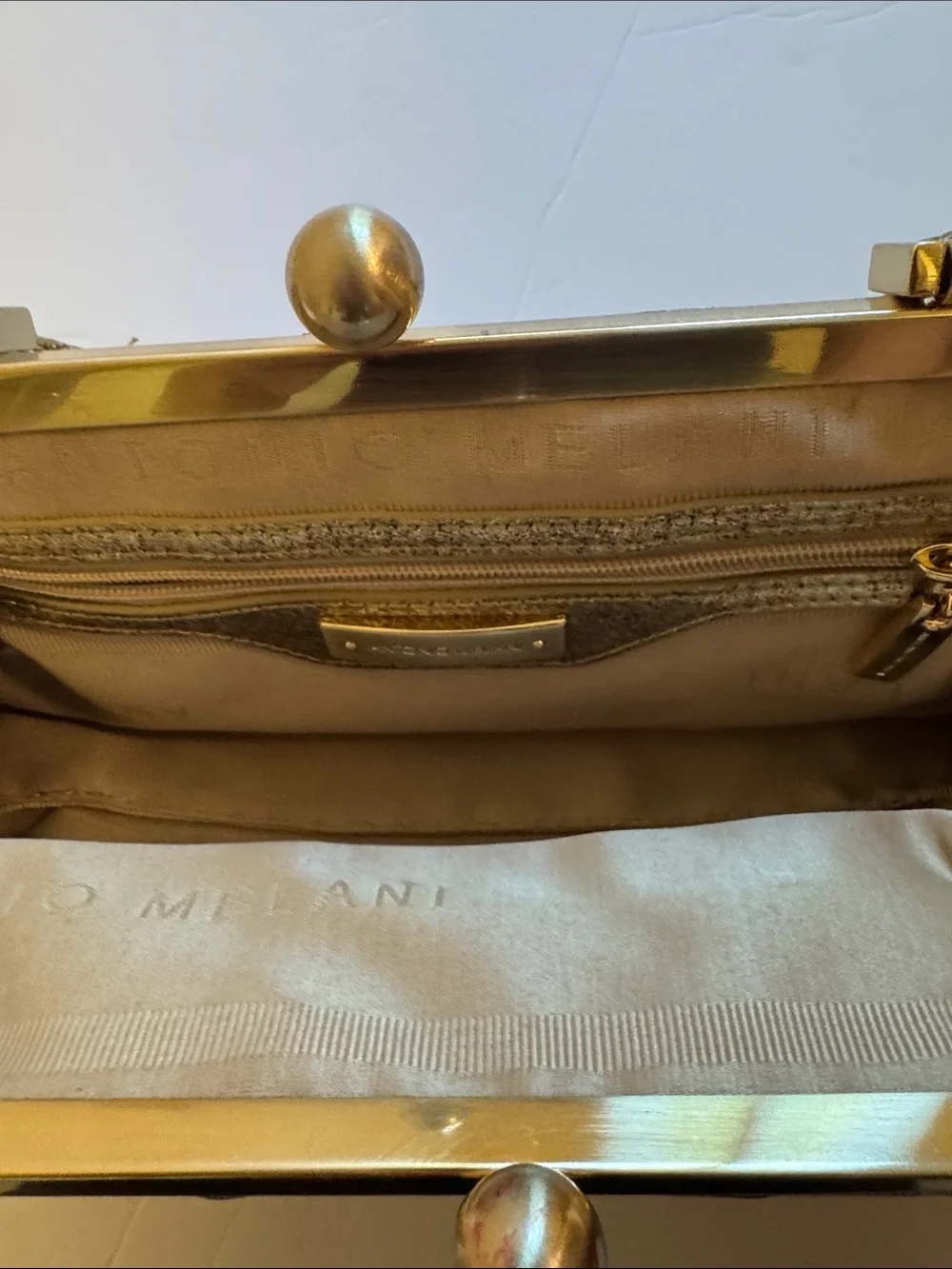 ANTONIO MELANI Metallic Gold Frame-Top Clutch